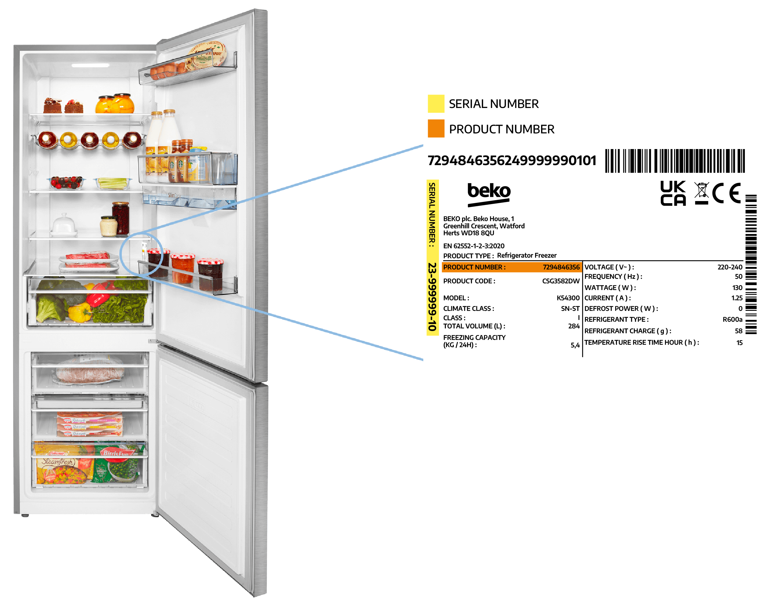 número do modelo do frigorífico combinado com congelador na parte inferior