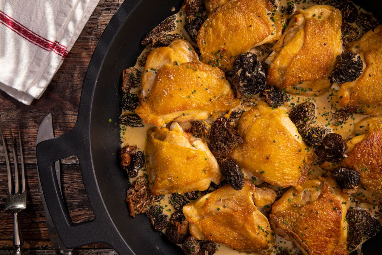 POLLO AL CAVA CON MORILLAS 