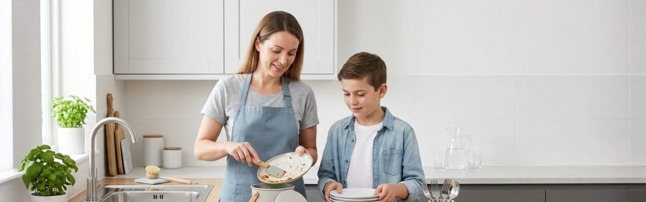 családi reggeli és háztartási rutin energiatakarékos otthonban