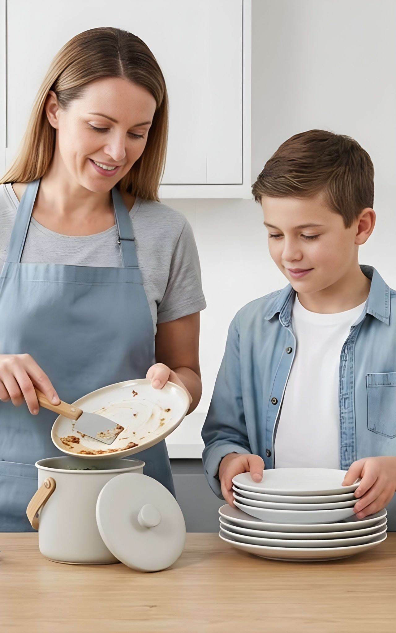 családi reggeli és háztartási rutin energiatakarékos otthonban