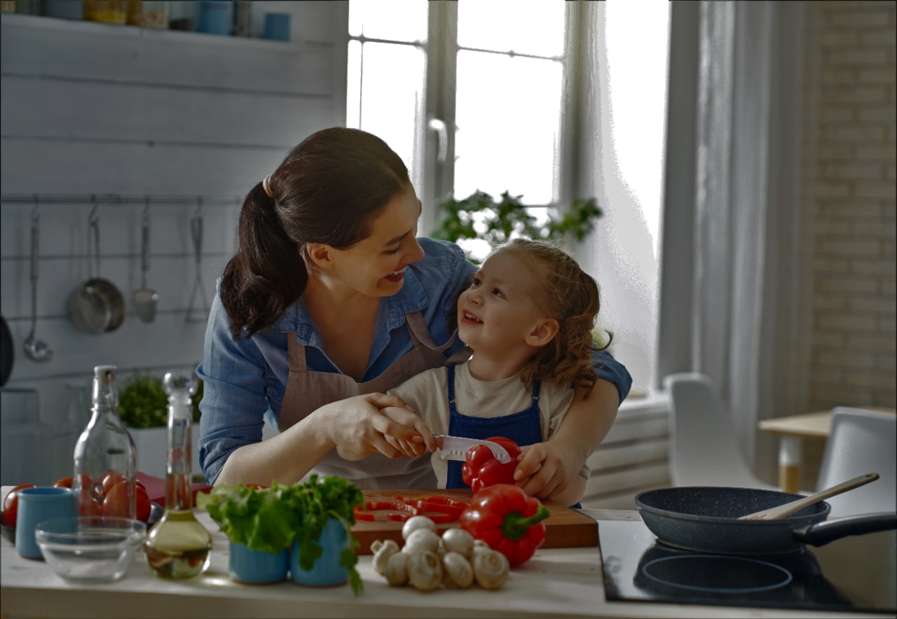 mother teaching daughter