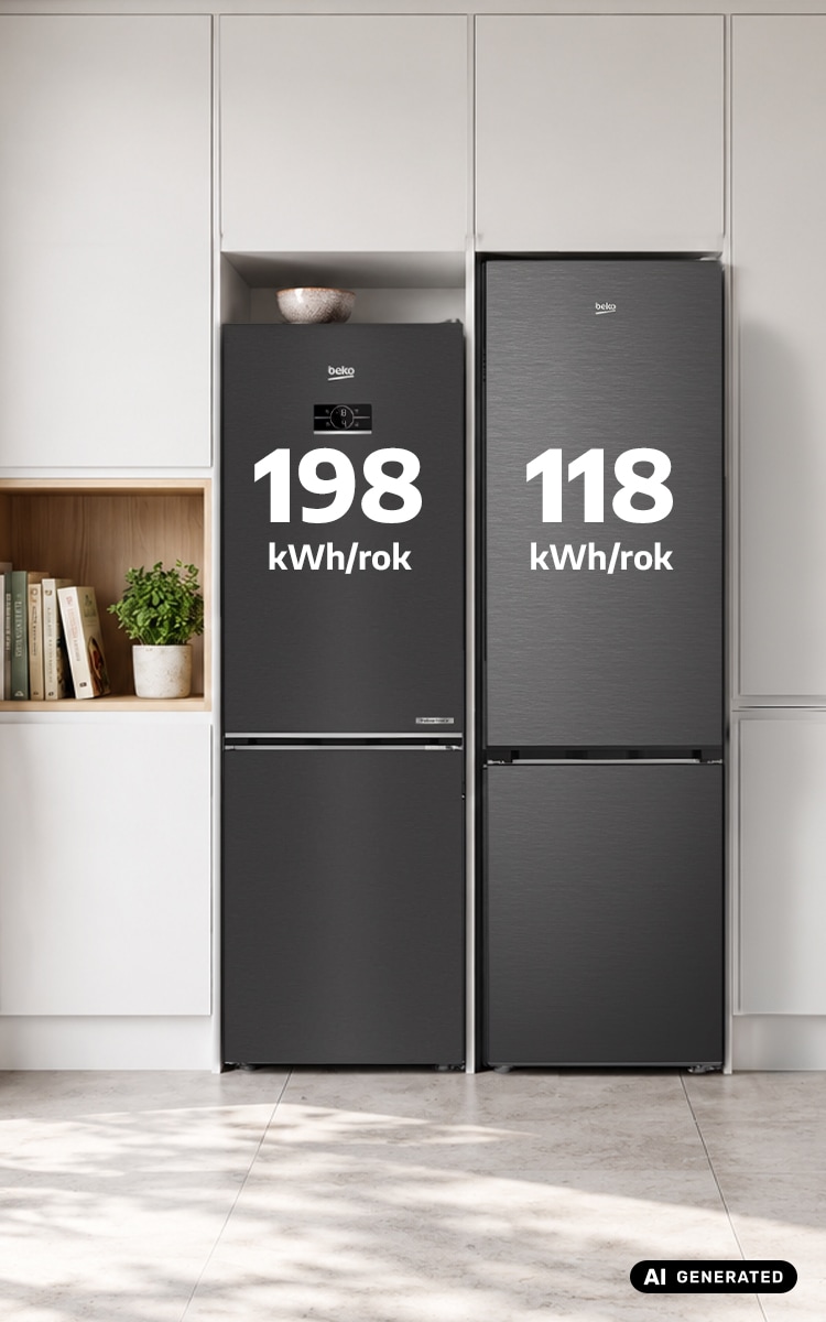 Dwie lodówki z pokazanymi różnicami w zużyciu energii
