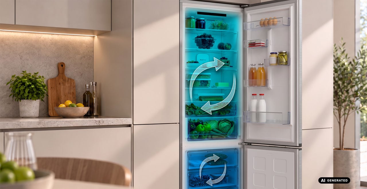 Otwarta lodówka z 2 obiegami powietrza dual cooling