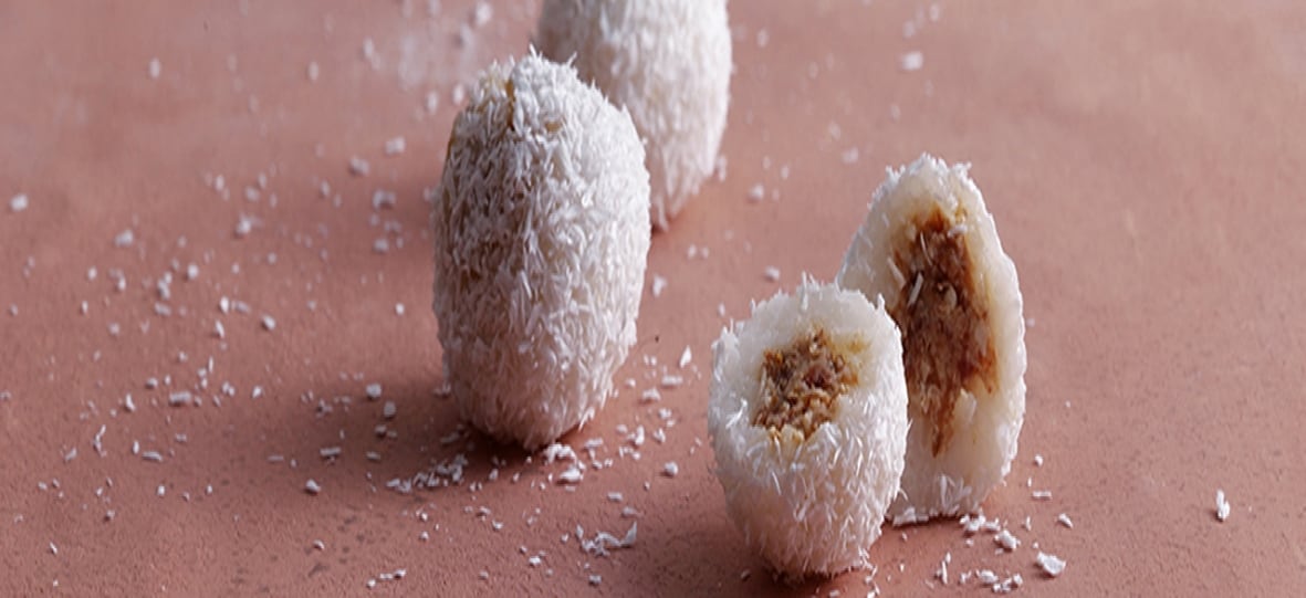 Rice Balls with Coconut, Walnuts and Dates
