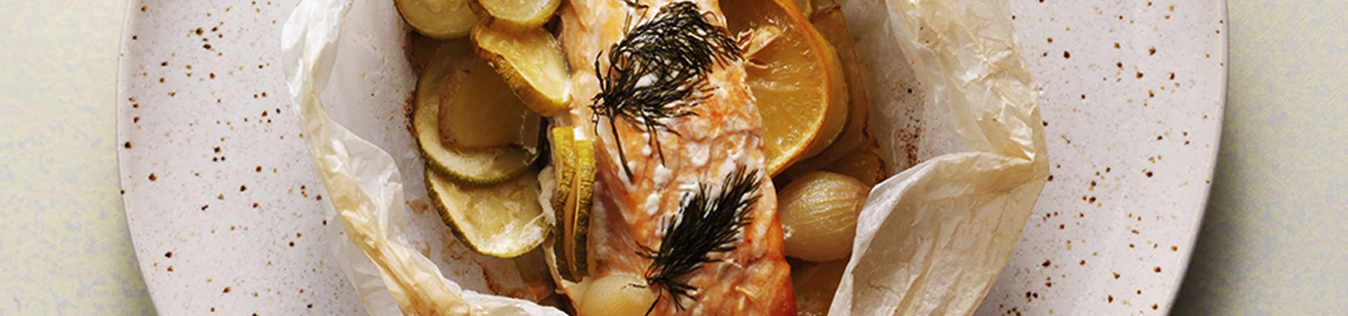 Baked Salmon, Potato And Zucchini In Parchment Paper