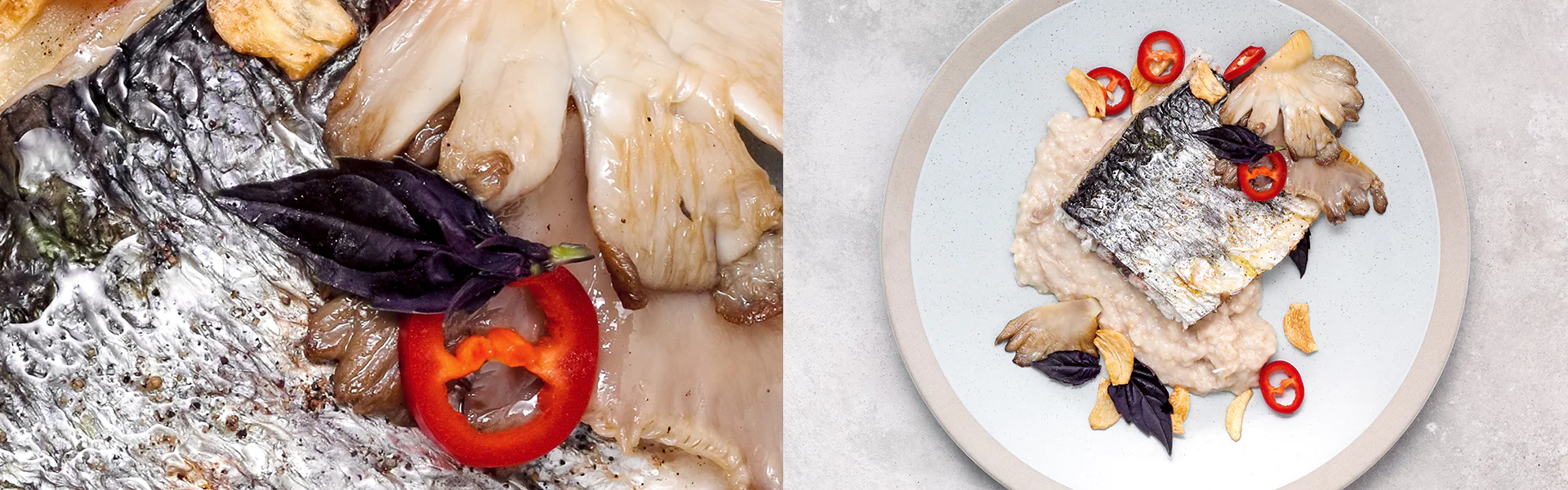 Sea Bass Oat Porridge with Garlic Chips