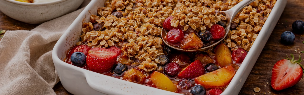 Frühstücks-Crumble mit Obst und Haferflocken  