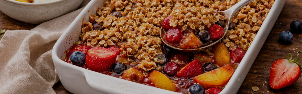 Frühstücks-Crumble mit Obst und Haferflocken  
