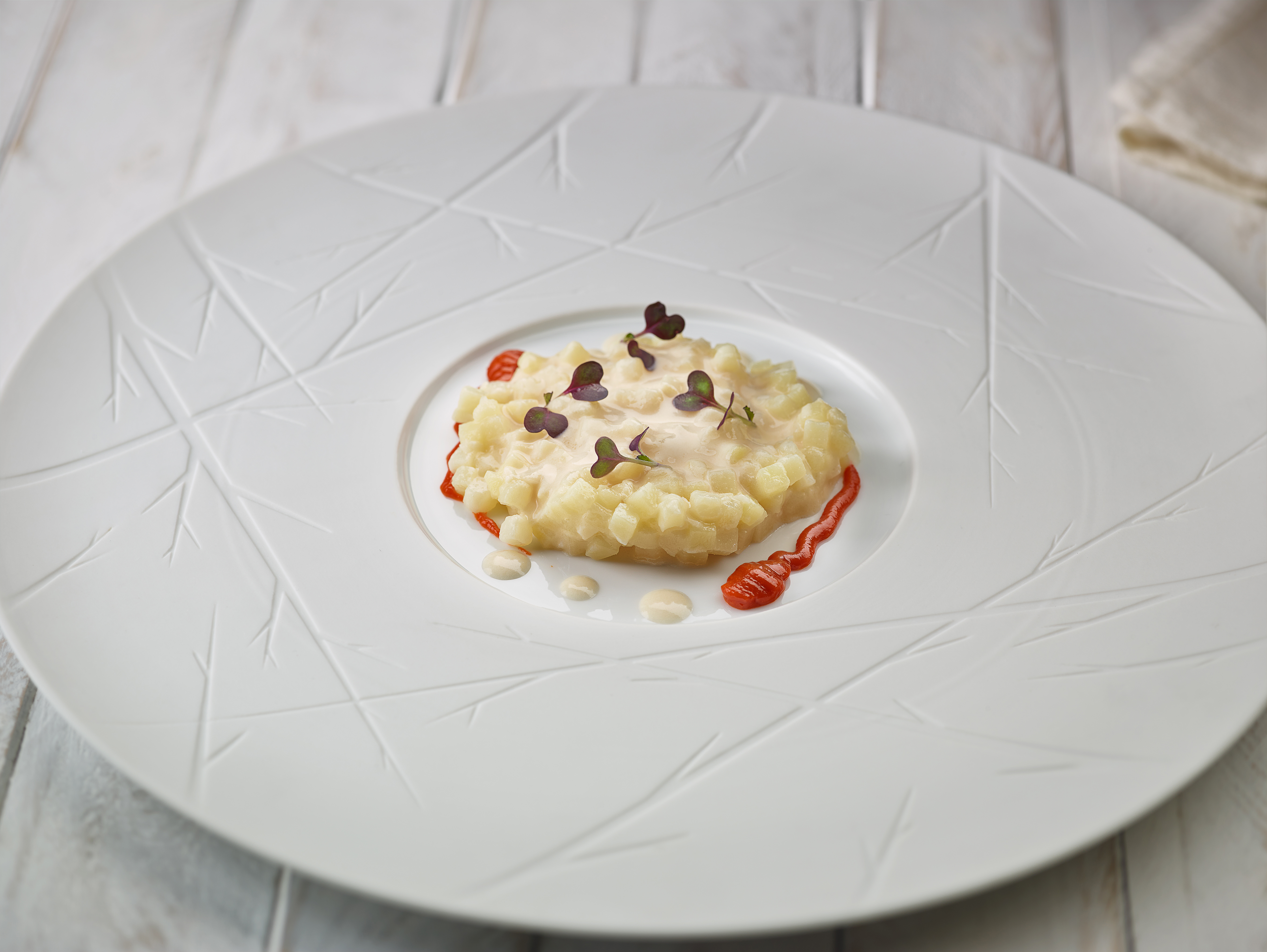 Falso risotto de patata y salsa de tocineta