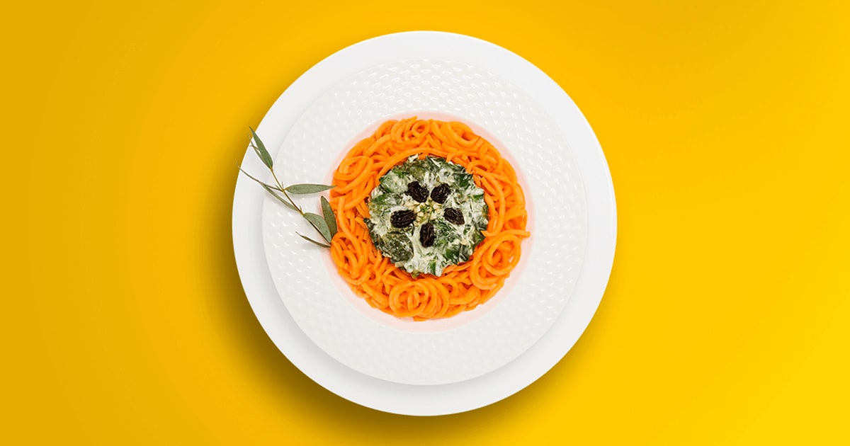 Sweet Potato, Spinach and Yogurt Spaghetti