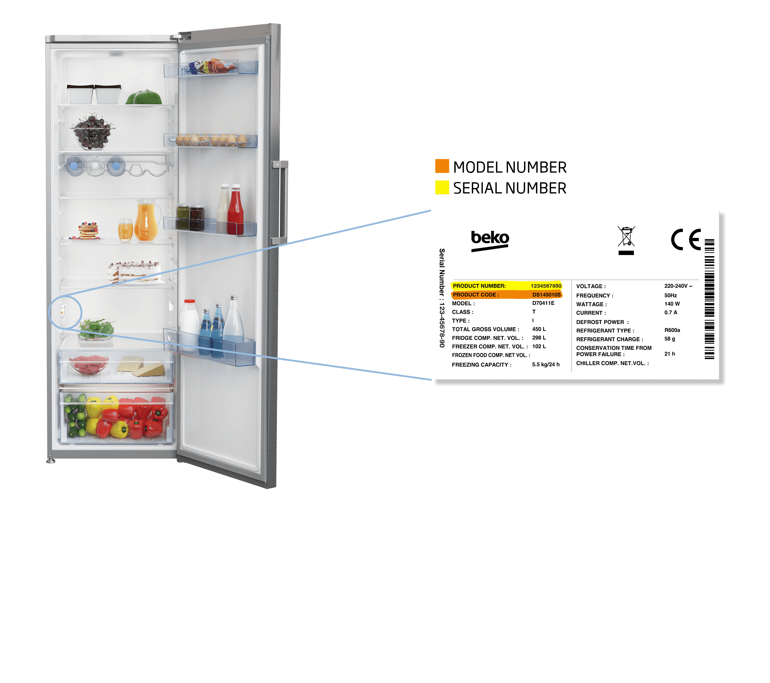 one door freezer top model number