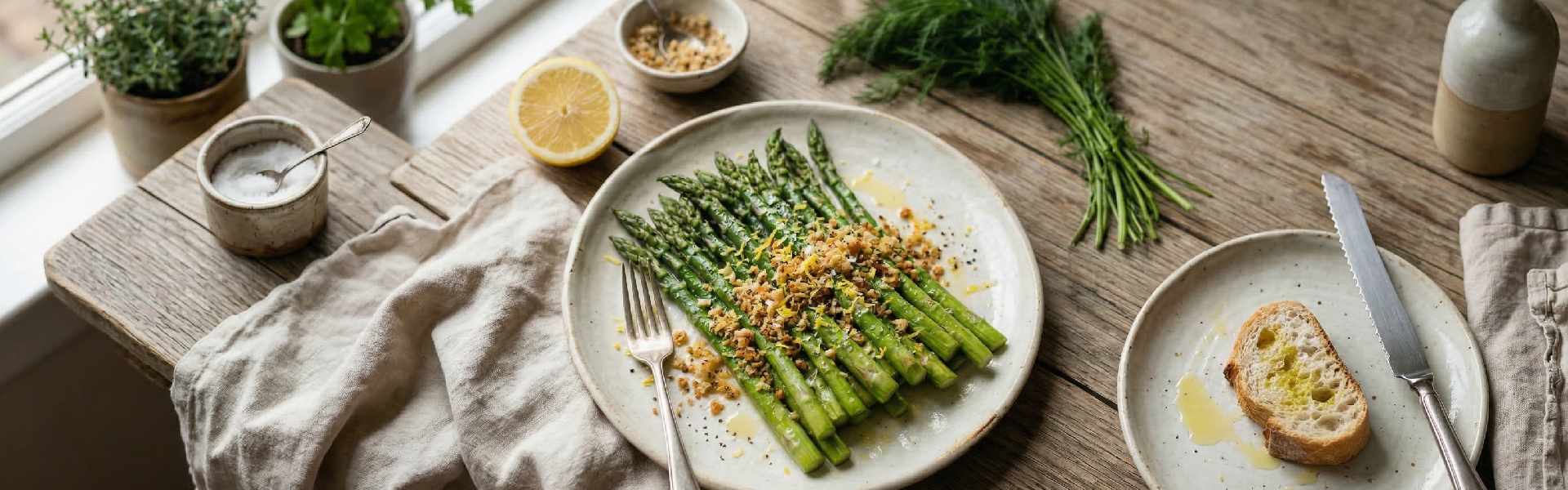Vajas zöldspárga pirított morzsával és citrommal Vajas zöldspárga pirított morzsával és citrommal