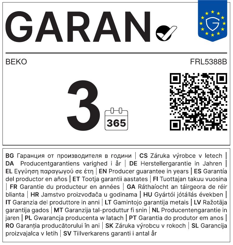 Eticheta de garanție pentru Beko FRL5388B