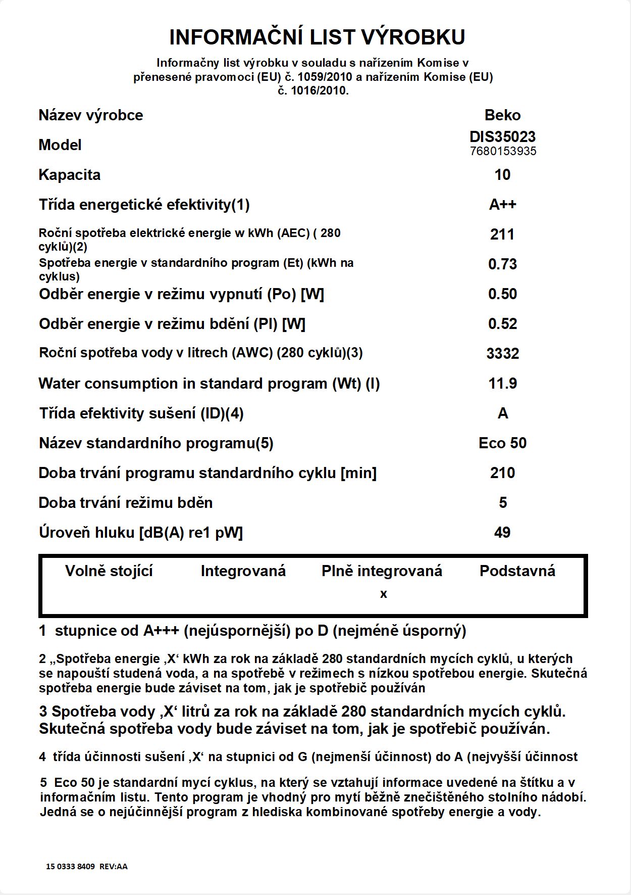 Lavavajillas Beko de 10 servicios panelable DIS35023 — Barraca Europa