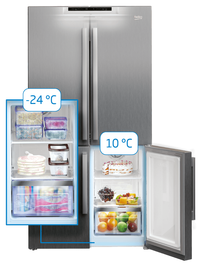 Beko Refrigerator 590 lt net 509 lt 4 Door Inox - Nofrost - Digital touch with Dispenser GNE134590X