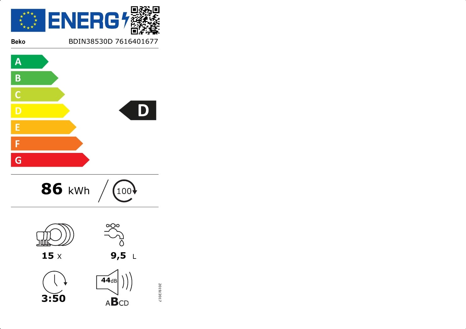 | cm) (15 Maßgedecke, Einbau-Geschirrspüler BDIN38530D | 60 BEKO