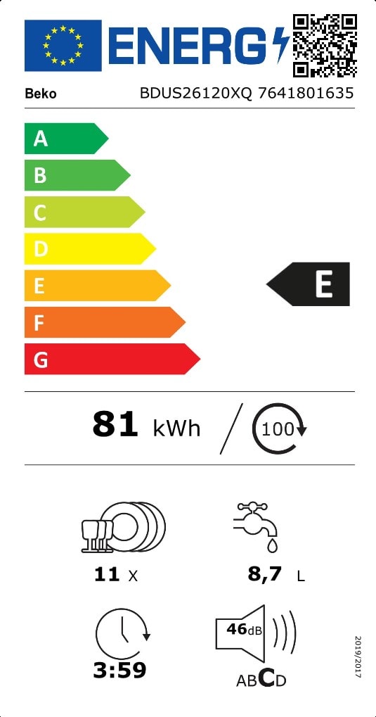 BDUS26120XQ | Einbau-Geschirrspüler (11 Maßgedecke, 45 cm) | BEKO