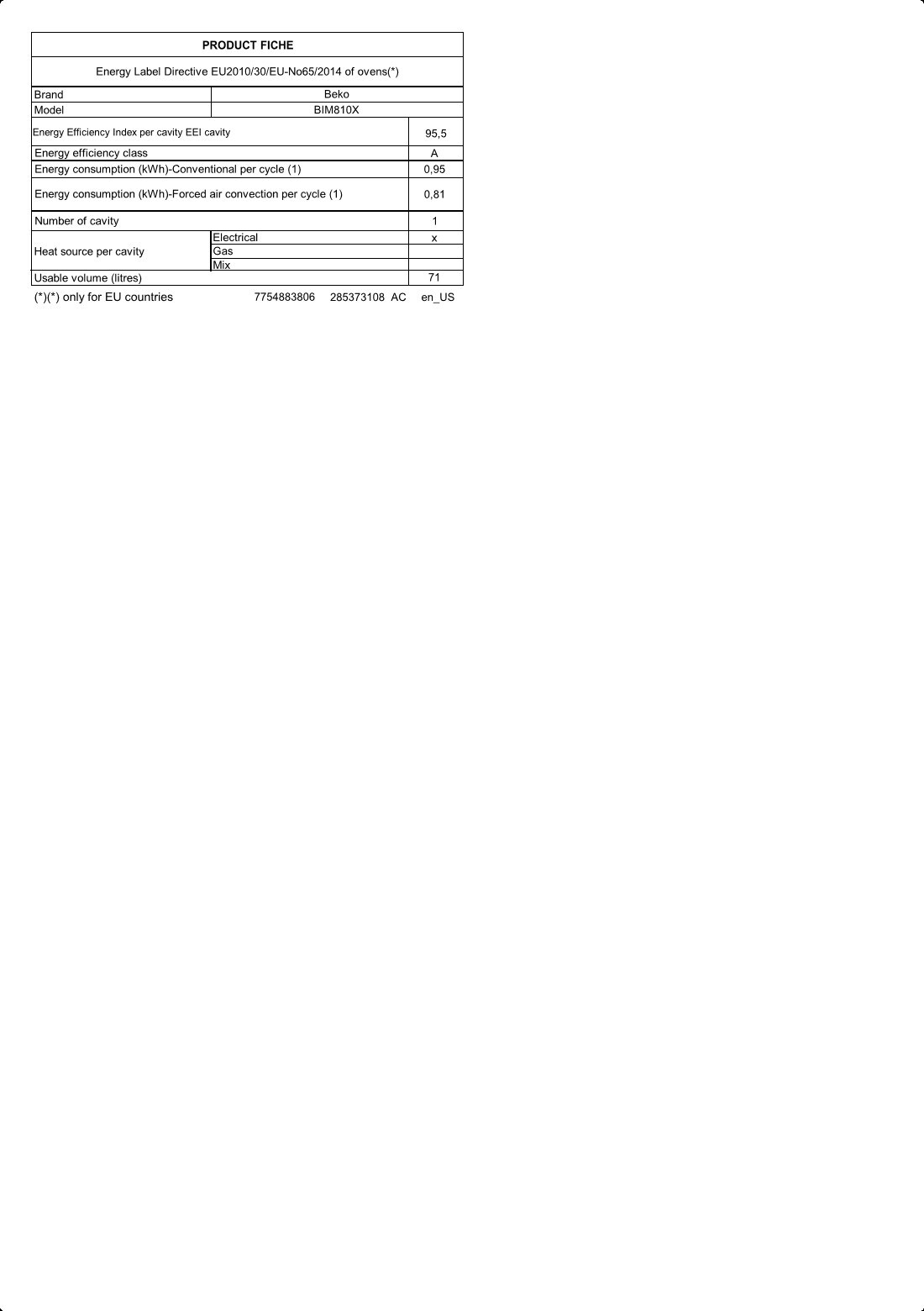 Forno Multi-Funzione, 8 Funzioni, 71 L | BIM810X | BEKO