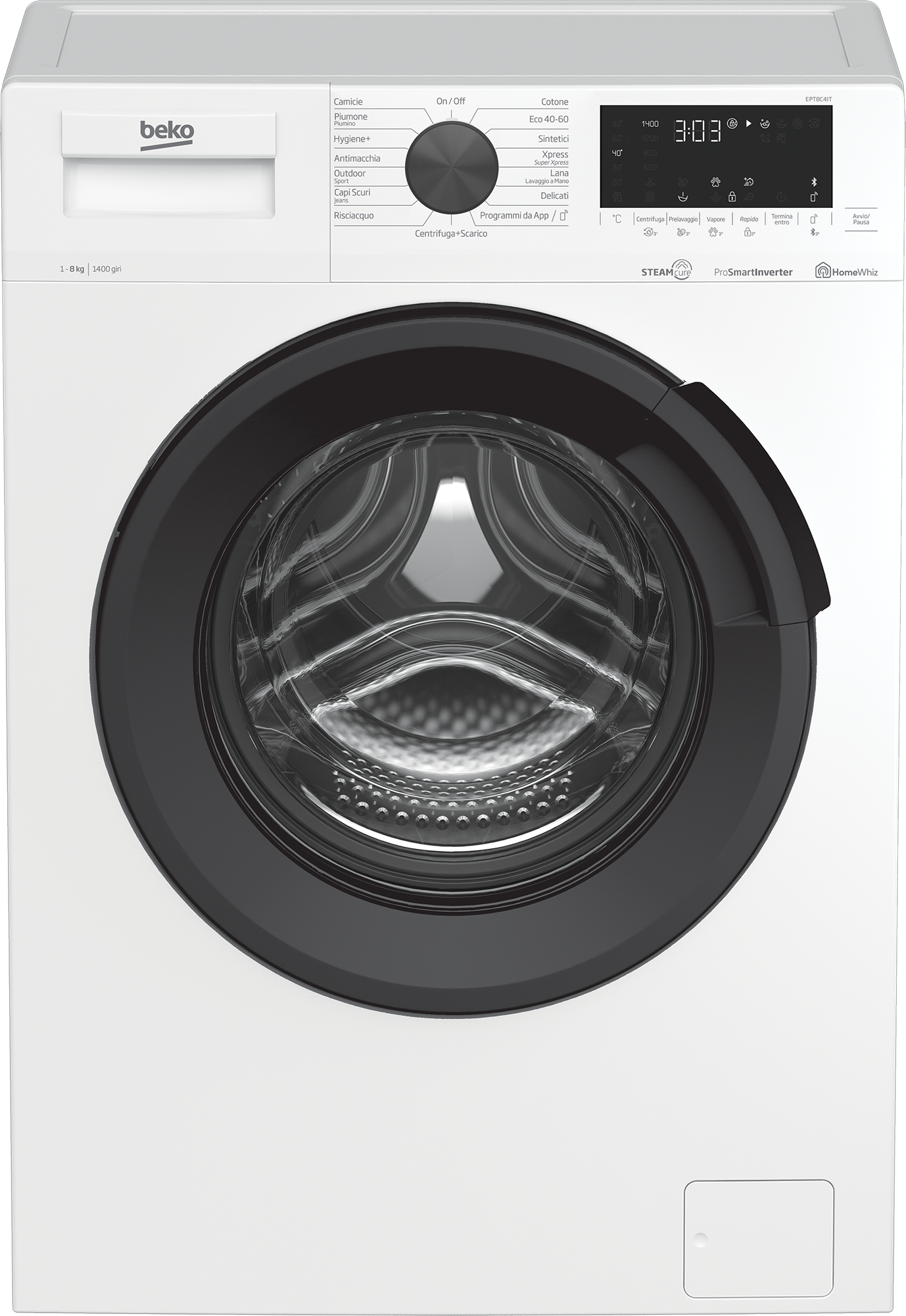 LAVATRICE BEKO EPT8C4IT 8 KG 1400 GIRI CARICO FRONTALE 15 PROGRAMMI VAPORE PROSMART INVERTER BLUETOOTH LIBERA INSTALLAZIONE CLASSE C