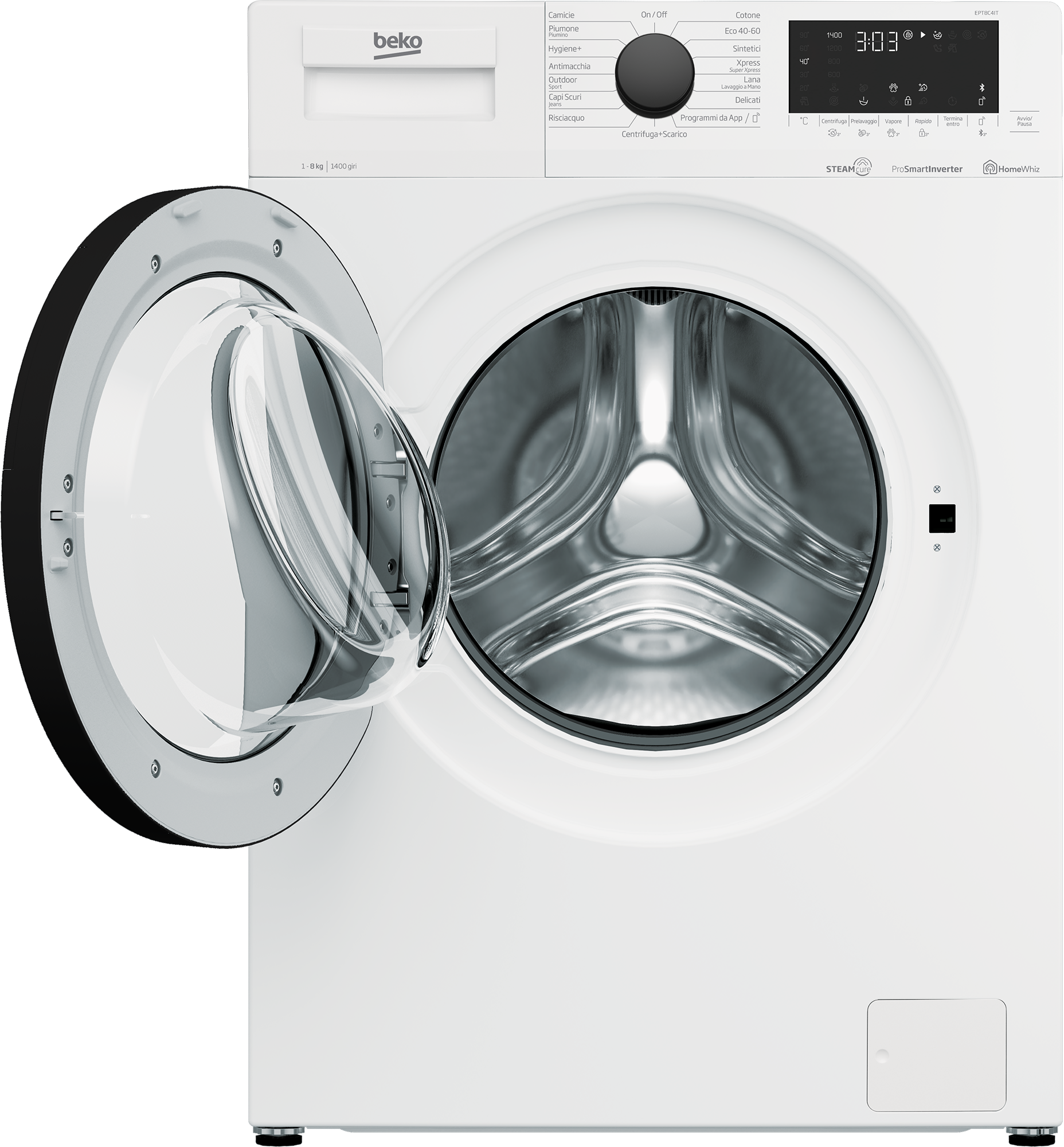 LAVATRICE BEKO EPT8C4IT 8 KG 1400 GIRI CARICO FRONTALE 15 PROGRAMMI VAPORE PROSMART INVERTER BLUETOOTH LIBERA INSTALLAZIONE CLASSE C
