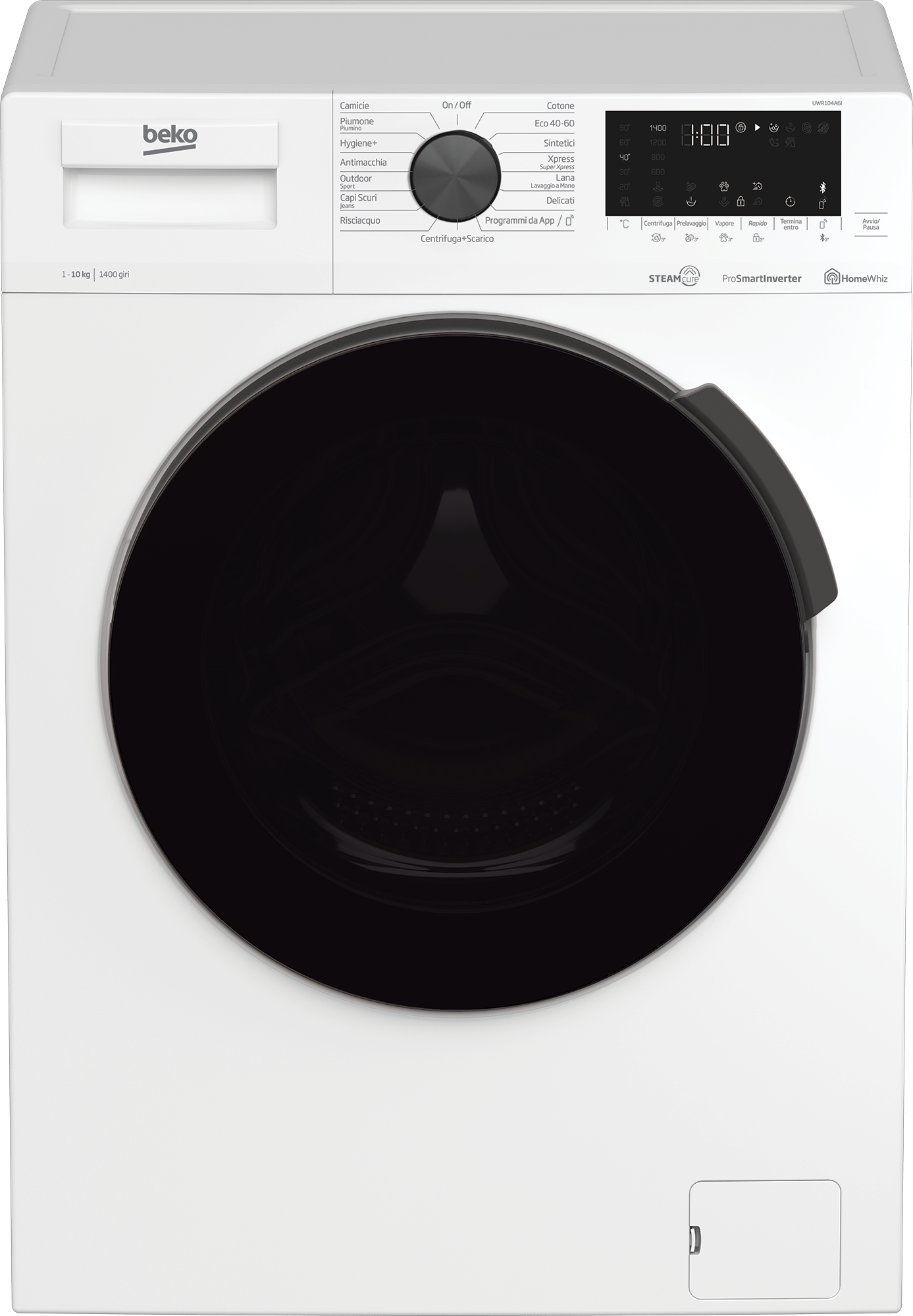 LAVATRICE BEKO UWR104A6I 10 KG 1400 GIRI CARICO FRONTALE 15 PROGRAMMI VAPORE PROSMART INVERTER BLUETOOTH LIBERA INSTALLAZIONE CLASSE A