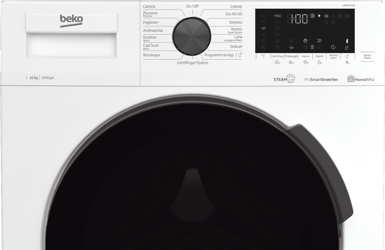 LAVATRICE BEKO UWR104A6I 10 KG 1400 GIRI CARICO FRONTALE 15 PROGRAMMI VAPORE PROSMART INVERTER BLUETOOTH LIBERA INSTALLAZIONE CLASSE A