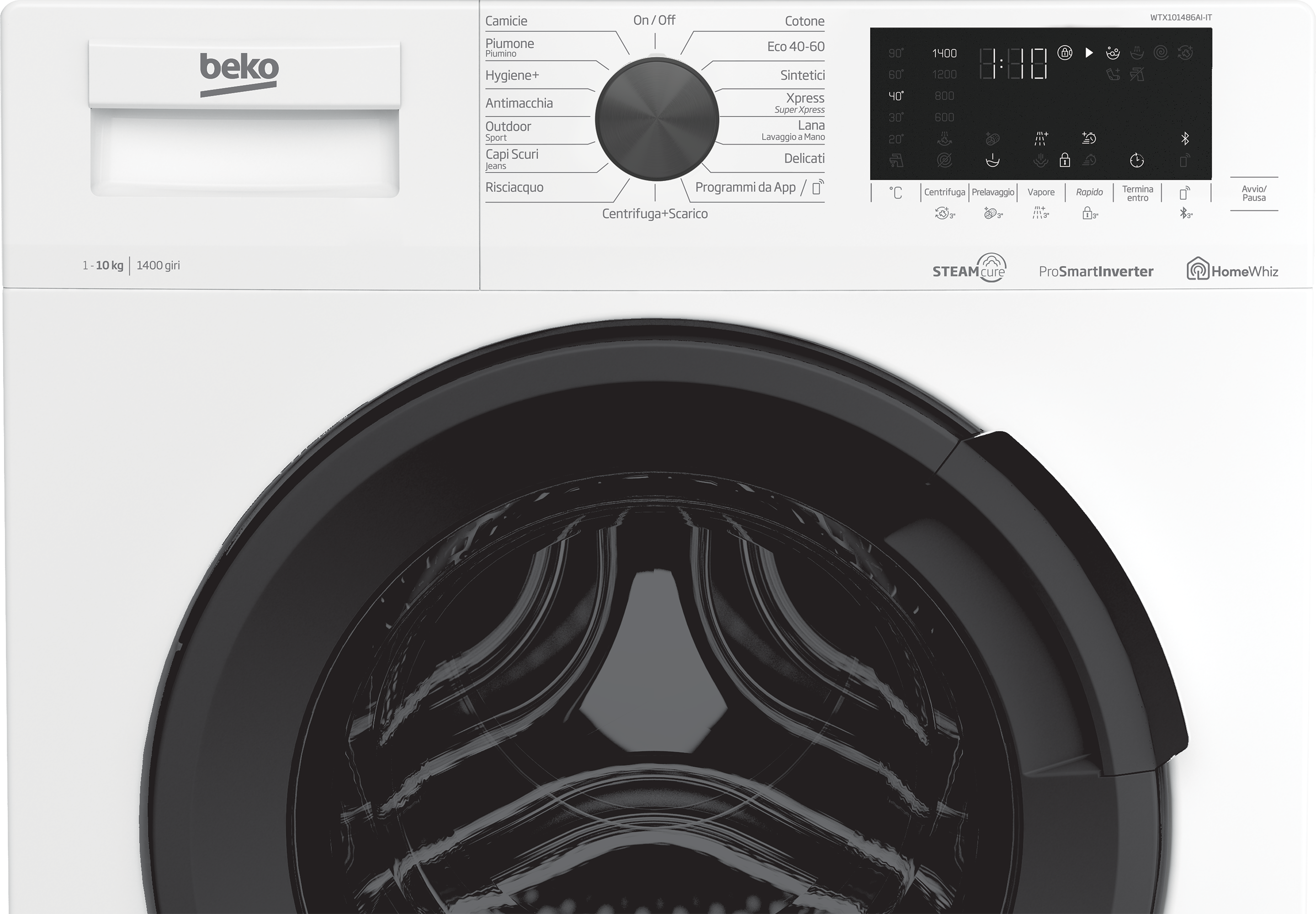 Beko WTX101486AI/IT - Lavatrice 10 Kg, Classe A, 1400 giri, Vapore, Bianco