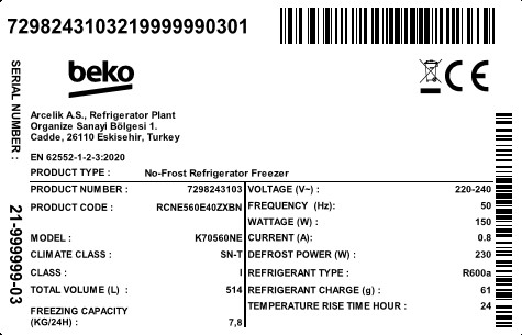 Beko RCNE560E40ZXBN Nevera con congelador, NoFrost, Smooth Fit, 3 cajones  de congelación, HarvestFresh, Everfresh+, alto x ancho x profundo: 192 x  70,4 x 74,8 cm : 533.61: .es: Grandes electrodomésticos