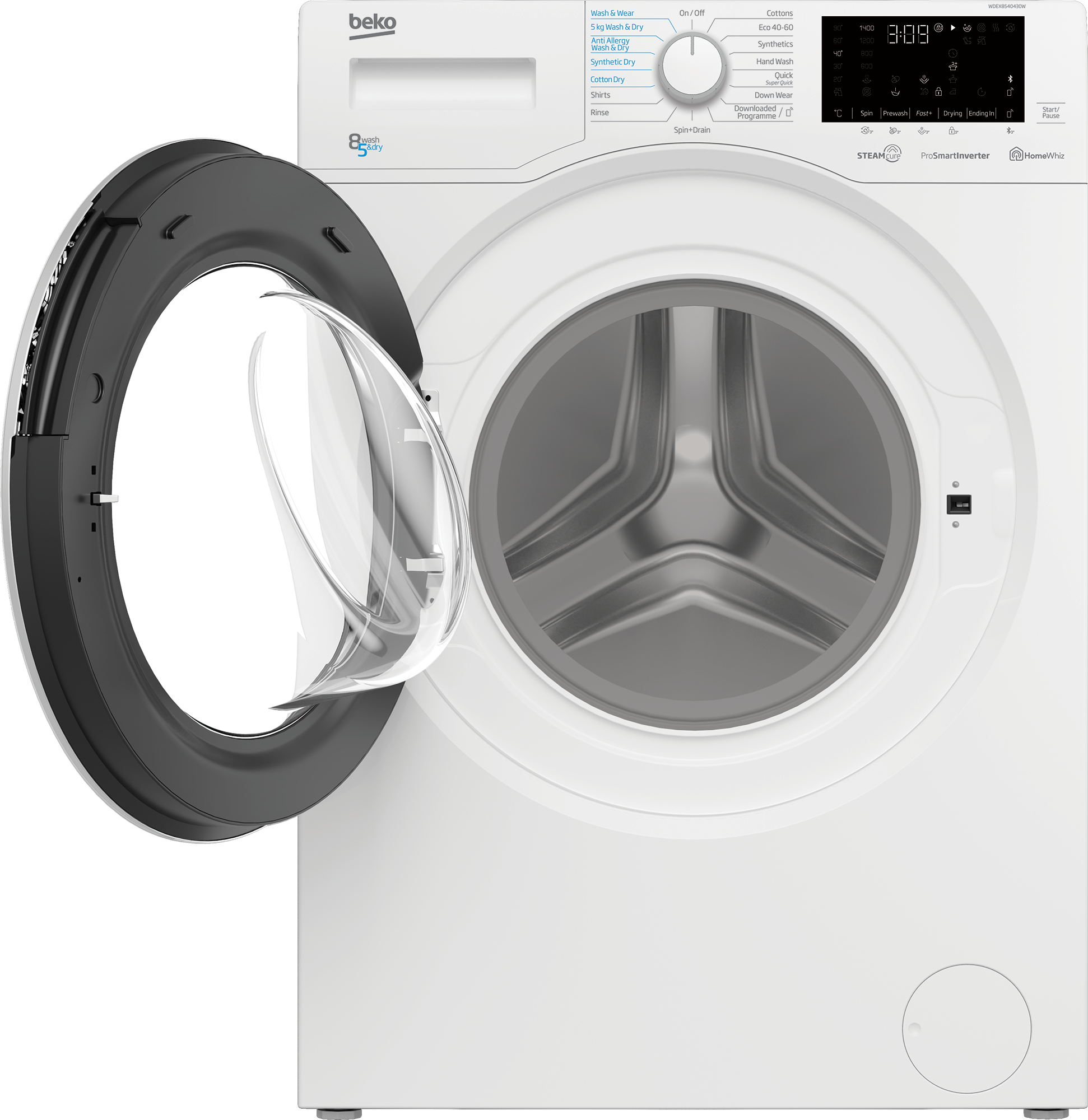 Beko wdex8540430w bluetooth 8 kg washer dryer top