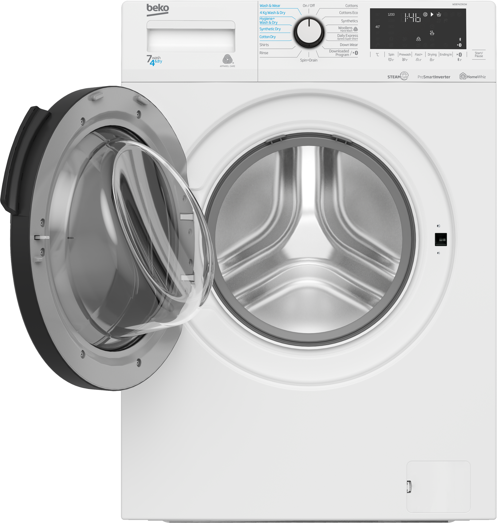7 kg washer & 4 kg dryer, 1200 rpm | WDB7425R2W | BEKO