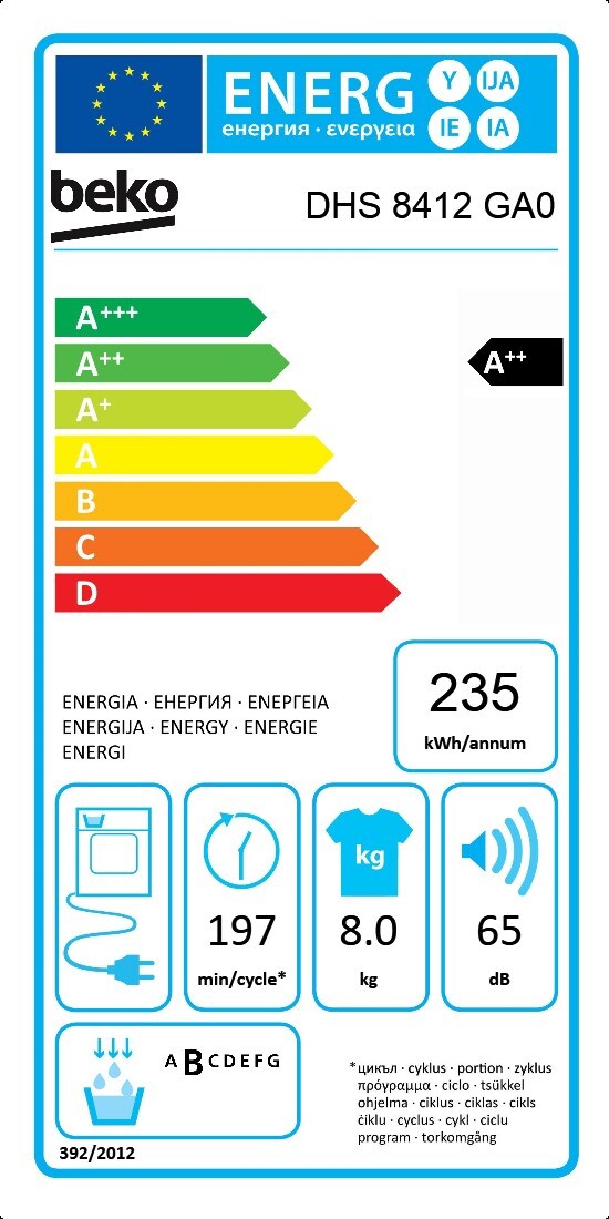 Máquina de Secar Roupa (Bomba de Calor, 8 kg) | DHS 8412 GA0 | BEKO
