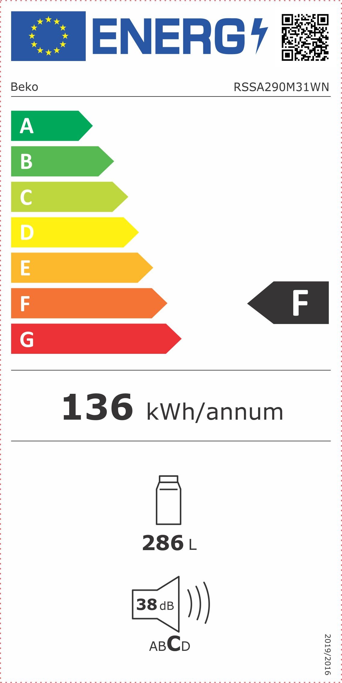 Frigorífico (Frigorifico de 1 porta, 286 L) | RSSA290M31WN | BEKO