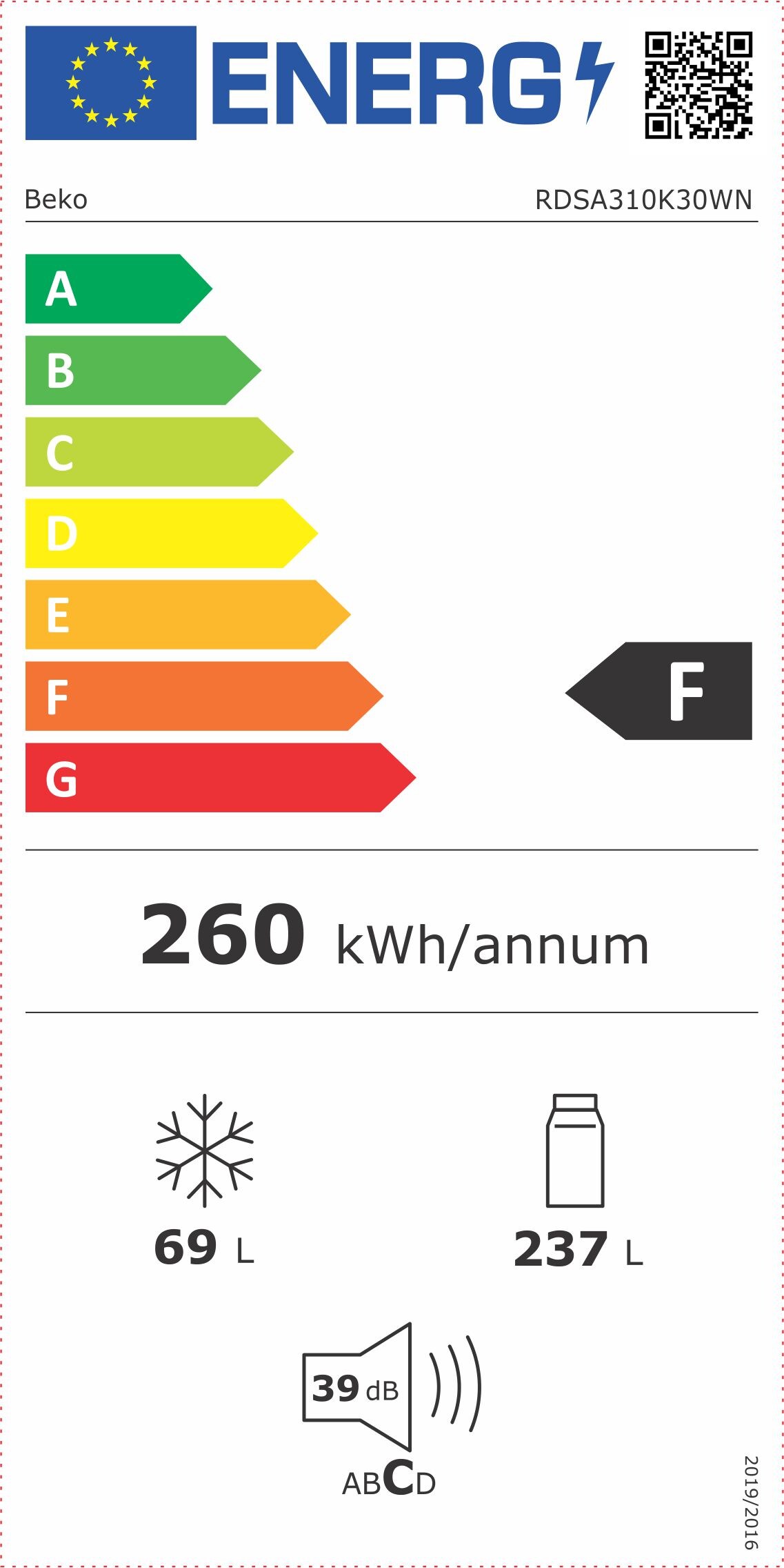 Frigorífico (2 Portas, 237 L) | RDSA310K30WN | BEKO