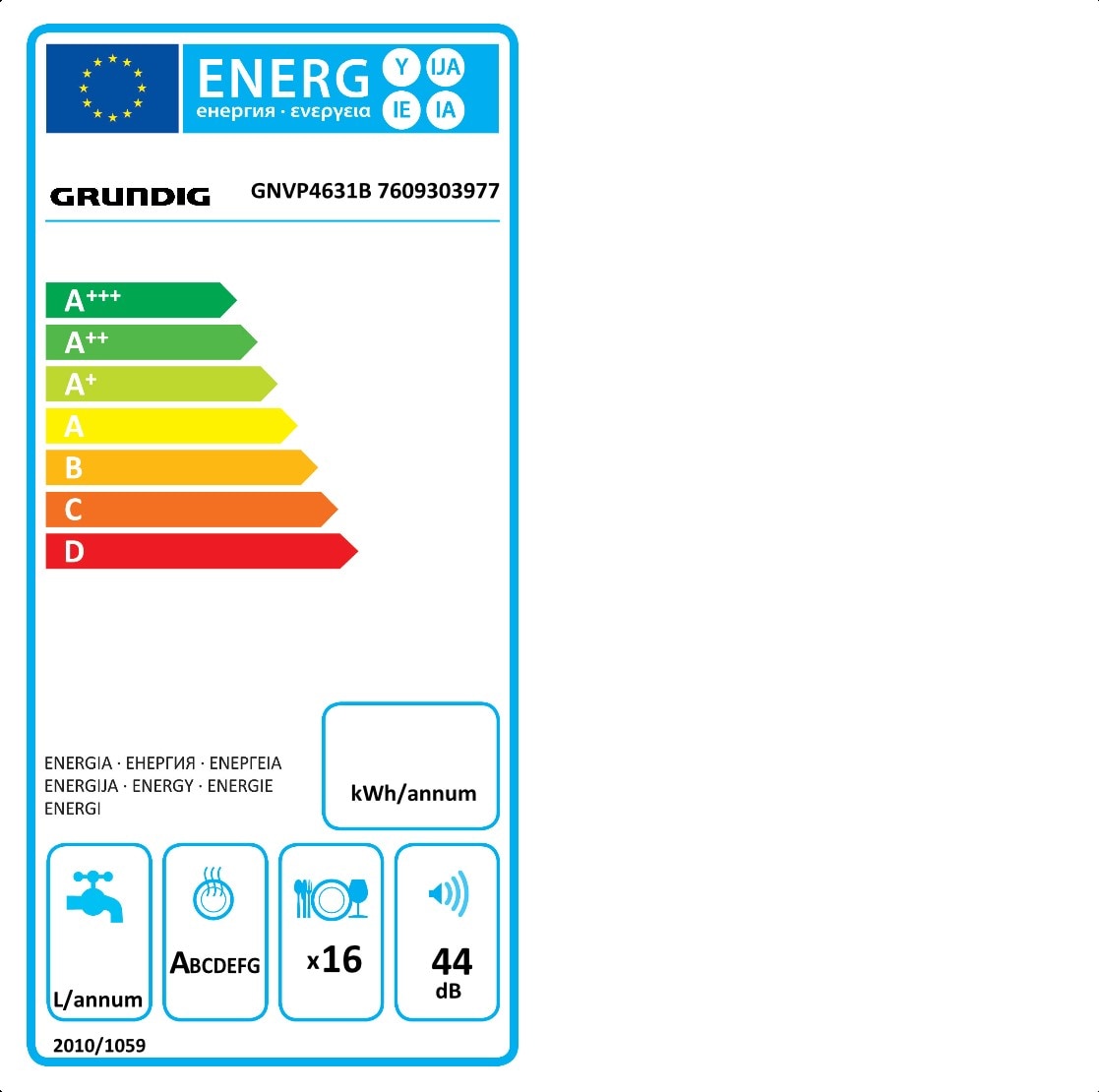 GNVP4631B Dishwasher (16 place settings, Fullsize) BEKO