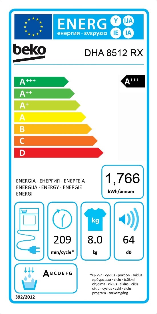 8 kg Bomba de calor Secadora | DHA 8512 RX | BEKO
