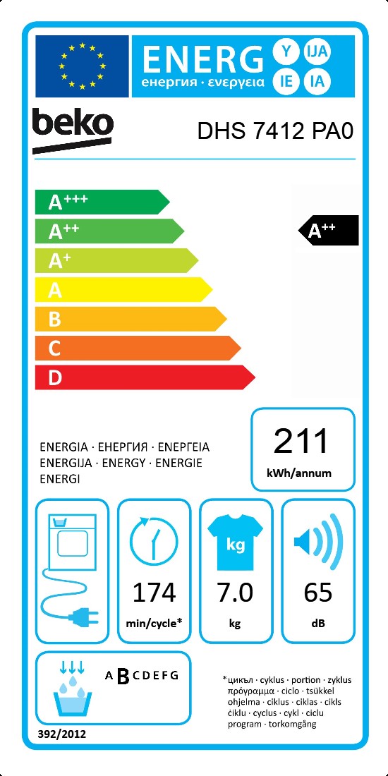 7 Bomba de calor Secadora | DHS 7412 PA0 BEKO