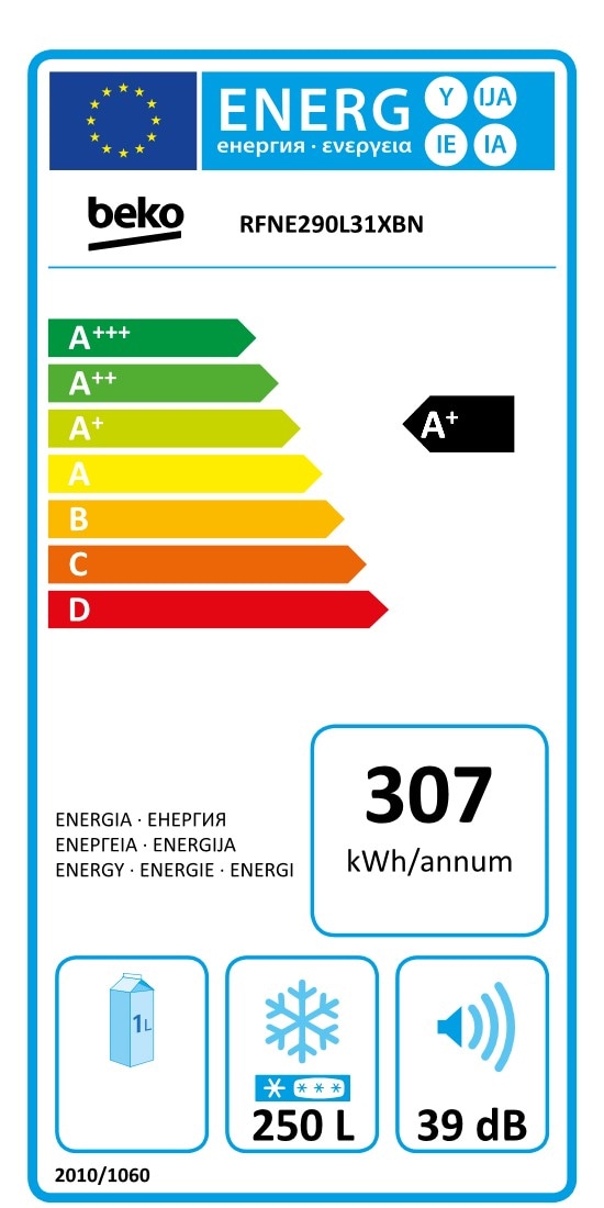 250 L Congelador vertical Congelador | RFNE290L31XBN | BEKO