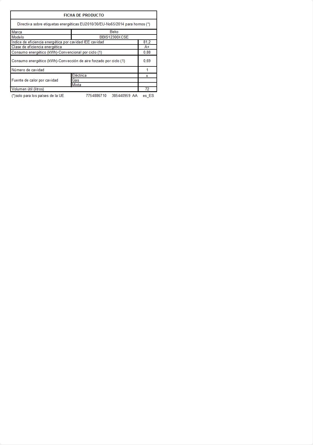 60 cm 72 L Multifunción Horno | BBIS12300XCSE | BEKO