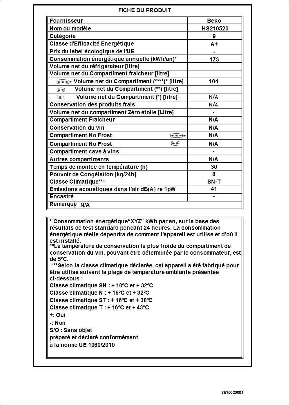 CONGÉLATEUR COFFRE BEKO 104L - BLANC (HS210520) - Tunisie