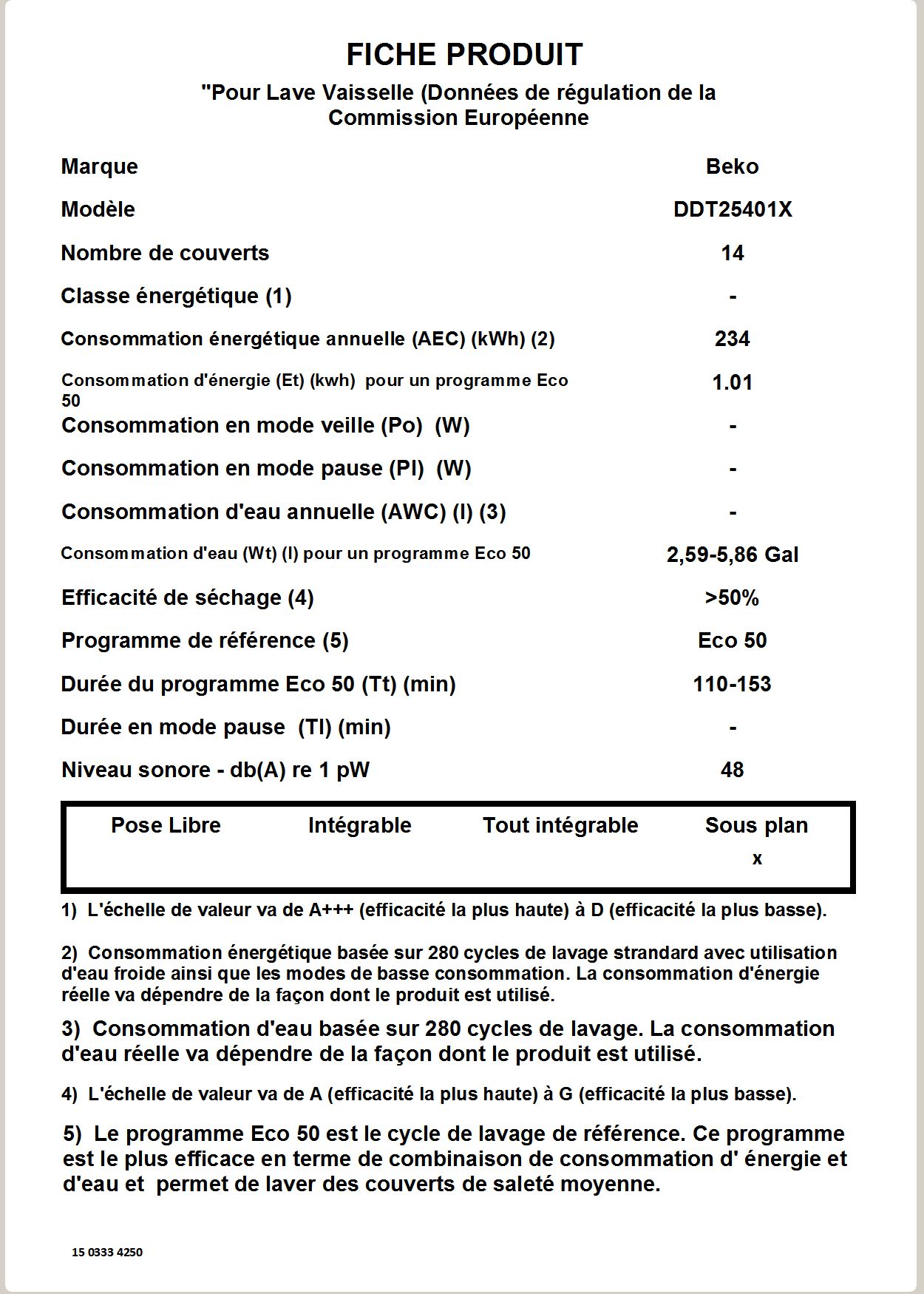 Tall Tub Stainless Dishwasher, 14 place settings, 48 dBa, Top Control DDT25401X BEKO