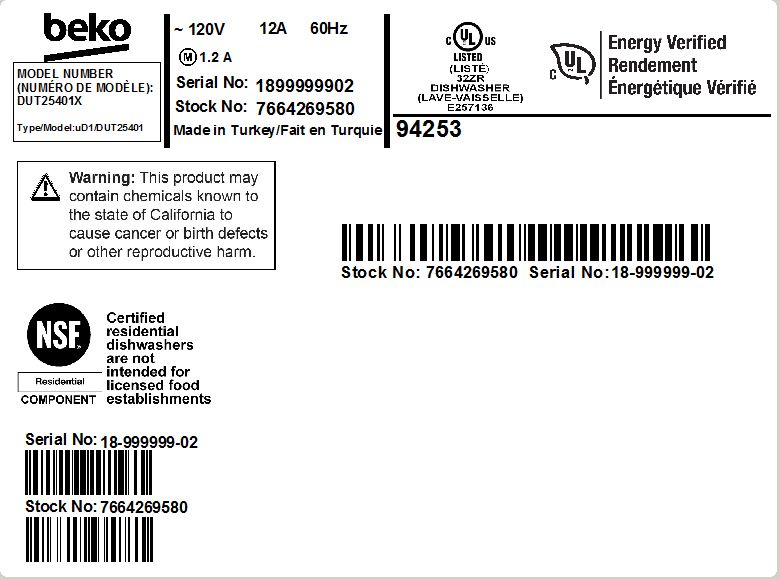 Tall Tub Stainlass Dishwasher, 14 place settings, 48 dBa, Front Control