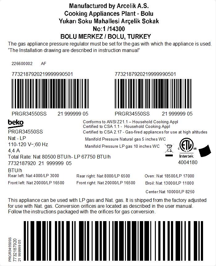 30" Stainless Steel ProStyle Gas Range PRGR34550SS BEKO