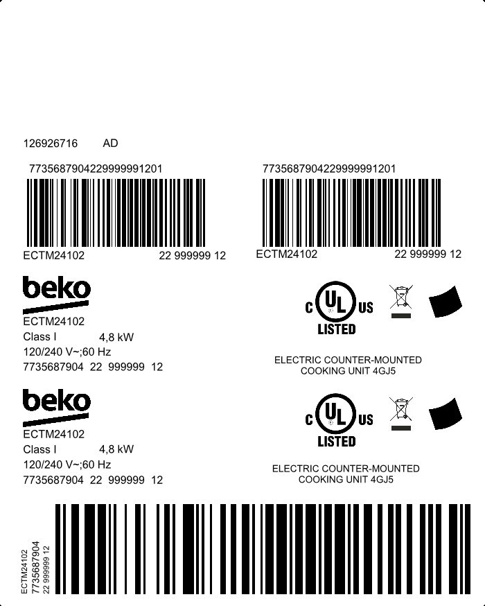 24" BuiltIn Electric Cooktop with 4 Burners and Touch Control ECTM24102 BEKO