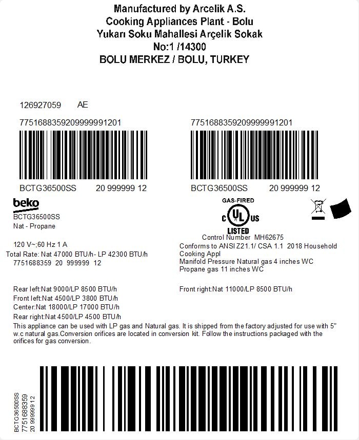 36" BuiltIn Gas Cooktop with 5 Burners BCTG36500SS BEKO