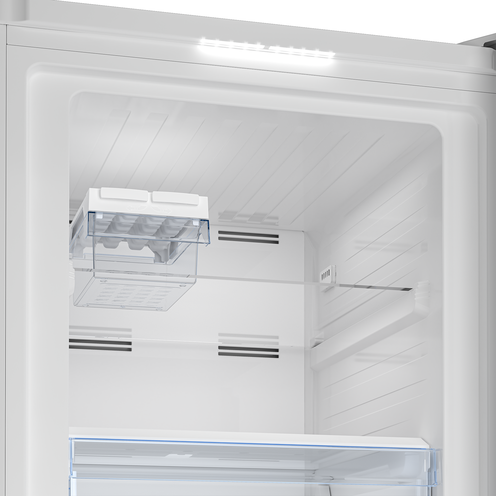 Upright freezer with built in ice maker store