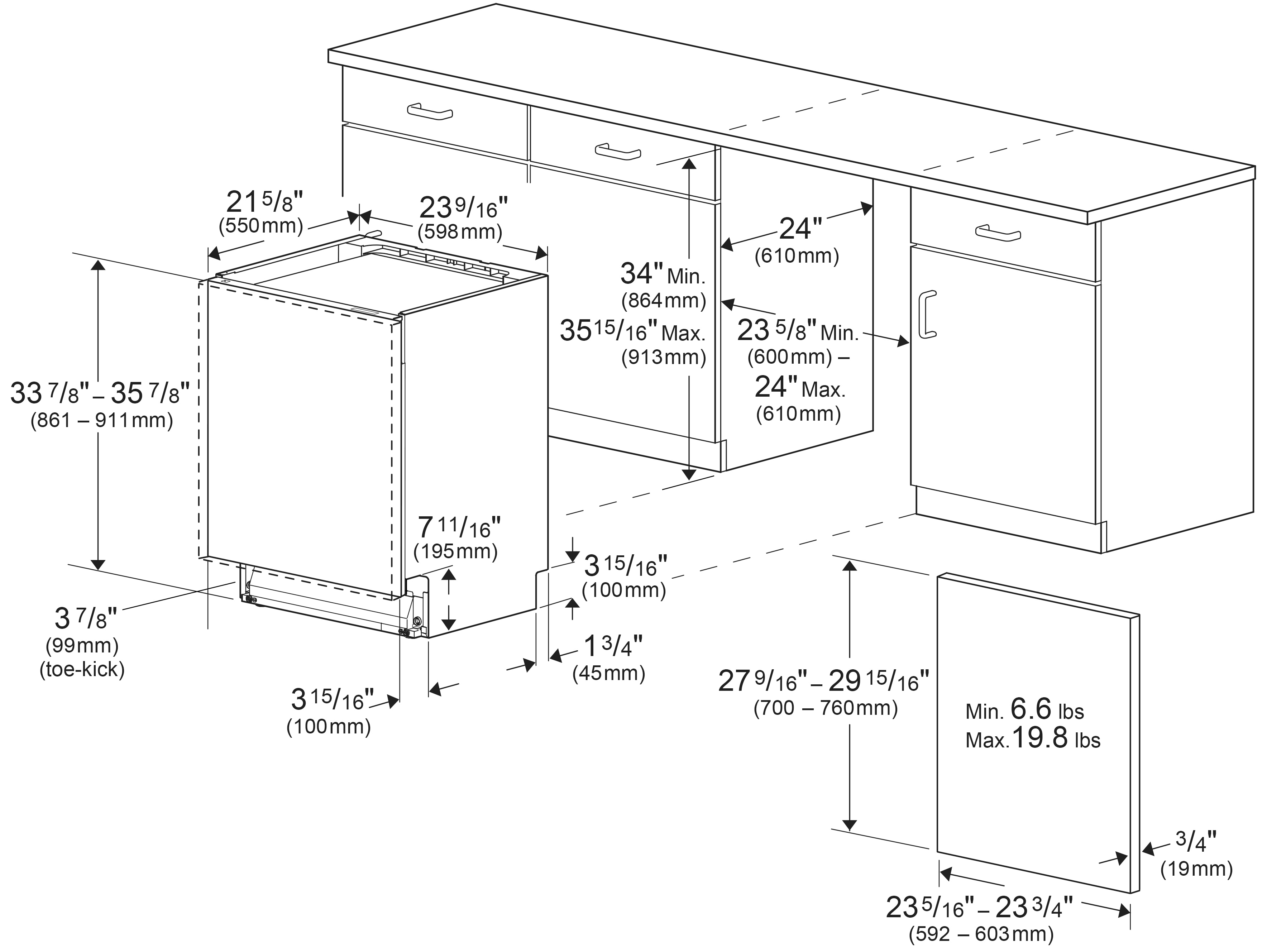 DIT39434 Tall Tub Dishwasher with (16 place settings, 39.0 BEKO