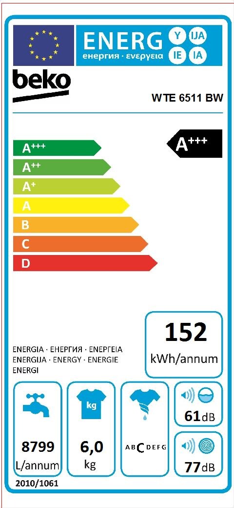 6 Kg 1000 Rpm Lavadora De Libre Instalacion Wte 6511 Bw Beko